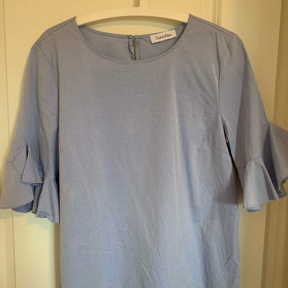 Calvin Klein Light Blue Ruffle Sleeve Blouse - Picture 3 of 3